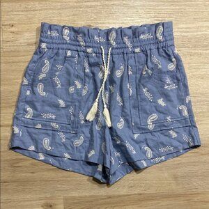 House of Harlow Boho Embroidered Paisley Linen Blend Paperbag Shorts Sz L